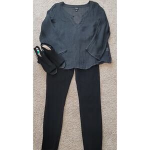 Eileen Fisher Womens Linen V-Neck Top M Gray Luxe Soft Grunge Coastal Minimalist